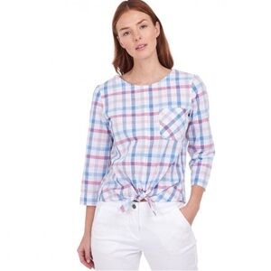 BARBOUR Womens Harbourside Top in Skyline Blue Check Plaid Size 4